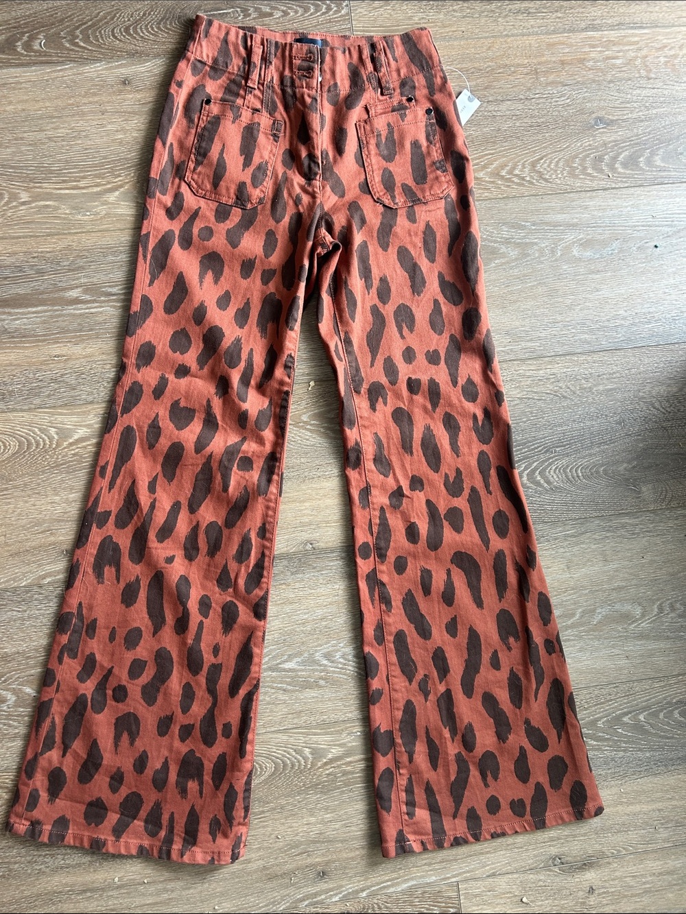 Anthropologie Rust and Brown Leopard-Print Wide Leg Jeans